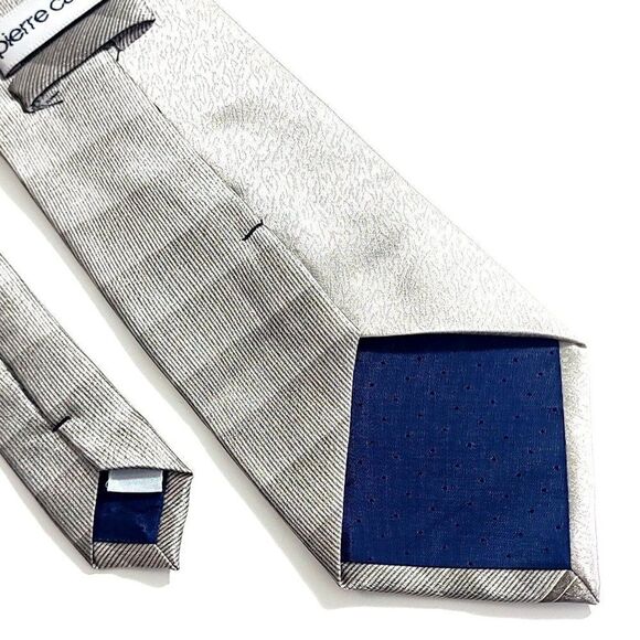 Pierre Cardin Abstract Tan Silver Print Short Wide Silk Tie - Picture 6 of 7